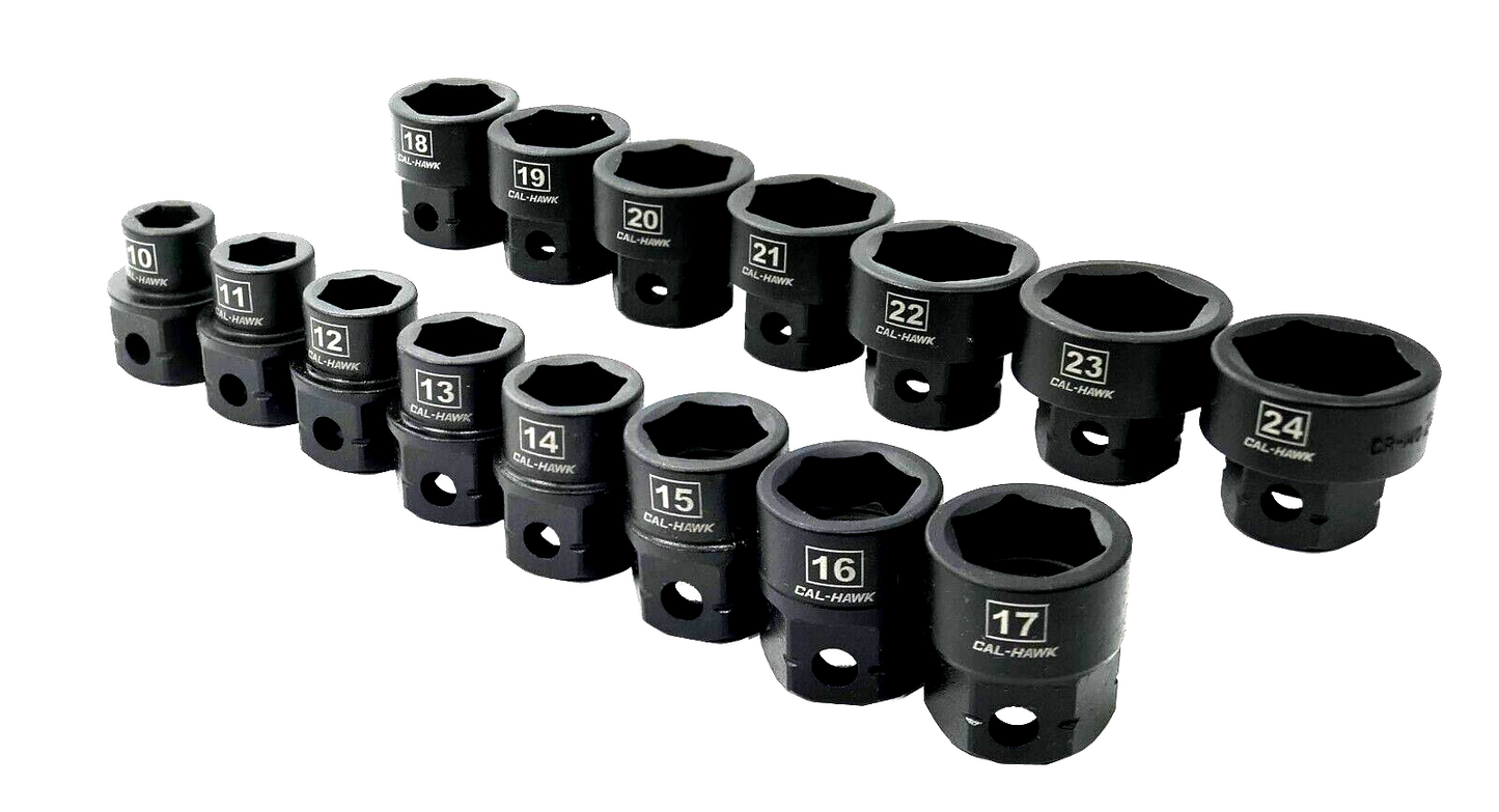 1/2 Inch Drive Low-Profile Impact Socket Set (15-Piece - Metric)