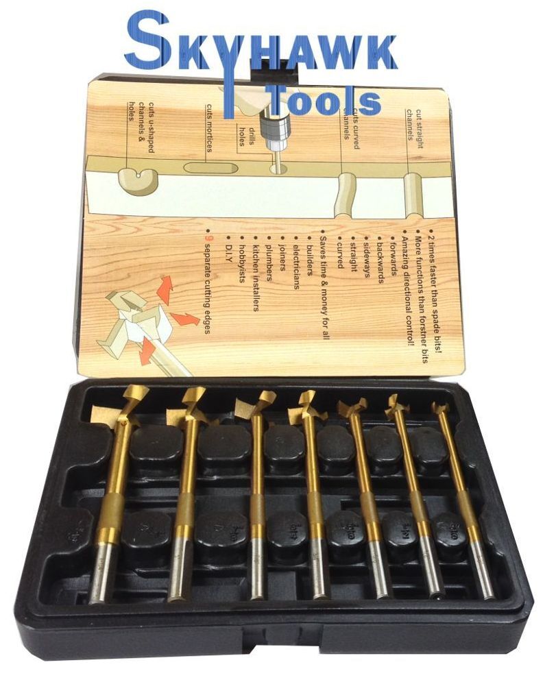 New 7-PC MULTI CURVE ANGLE FORSTNER WOOD DRILL BITS SET SPADE FORSTNER ROUTING - skyhawktools