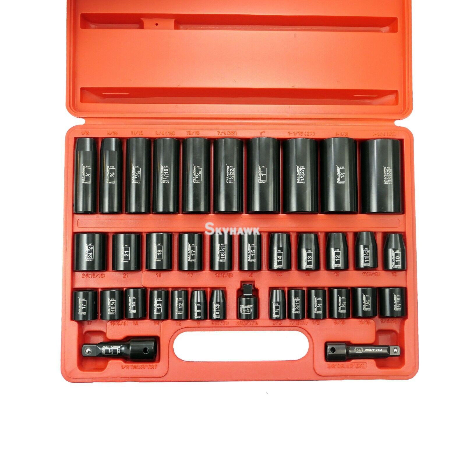 3/8 Inch / 1/2 Inch Drive Deep / Standard Impact Socket Set (38-Piece - SAE / Metric) - skyhawktools