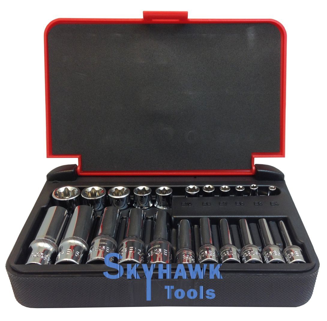 1/4 Inch Drive Deep / Standard External Star Bit Socket Set (22-Piece) - skyhawktools