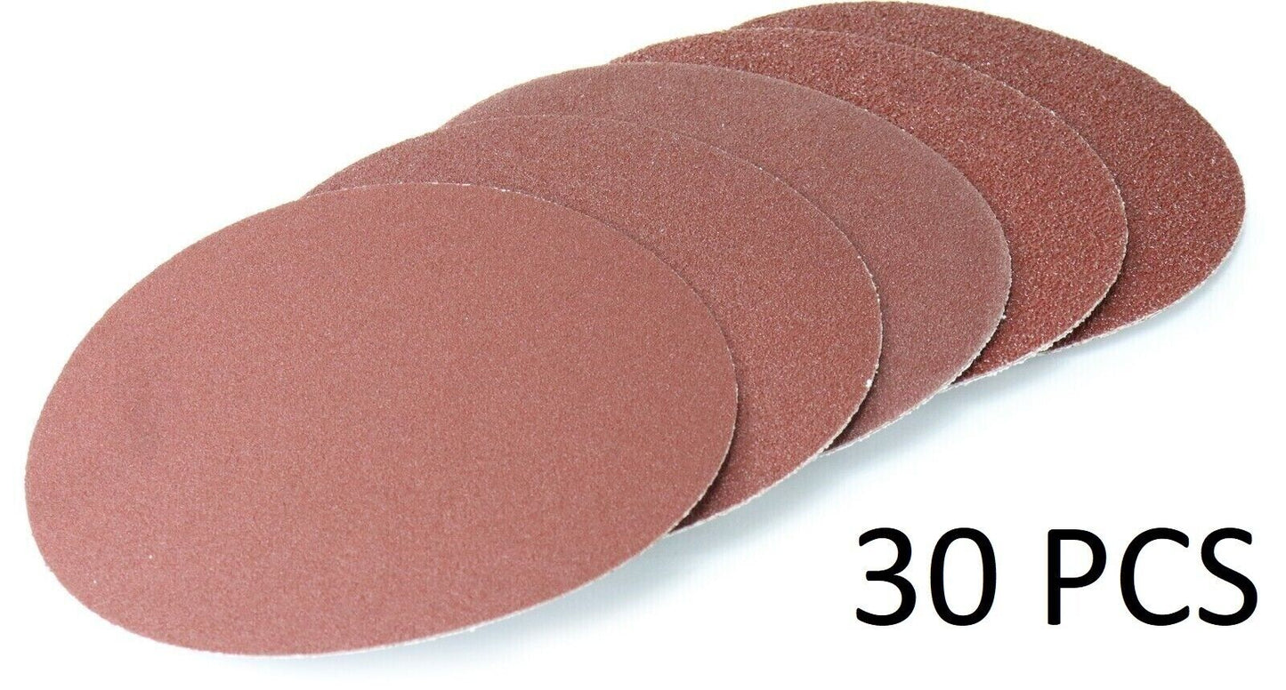 30-PC. 6" DIAM Aluminum Oxide Abrasive 60, 120, 150 Grit 6" Sanding Discs