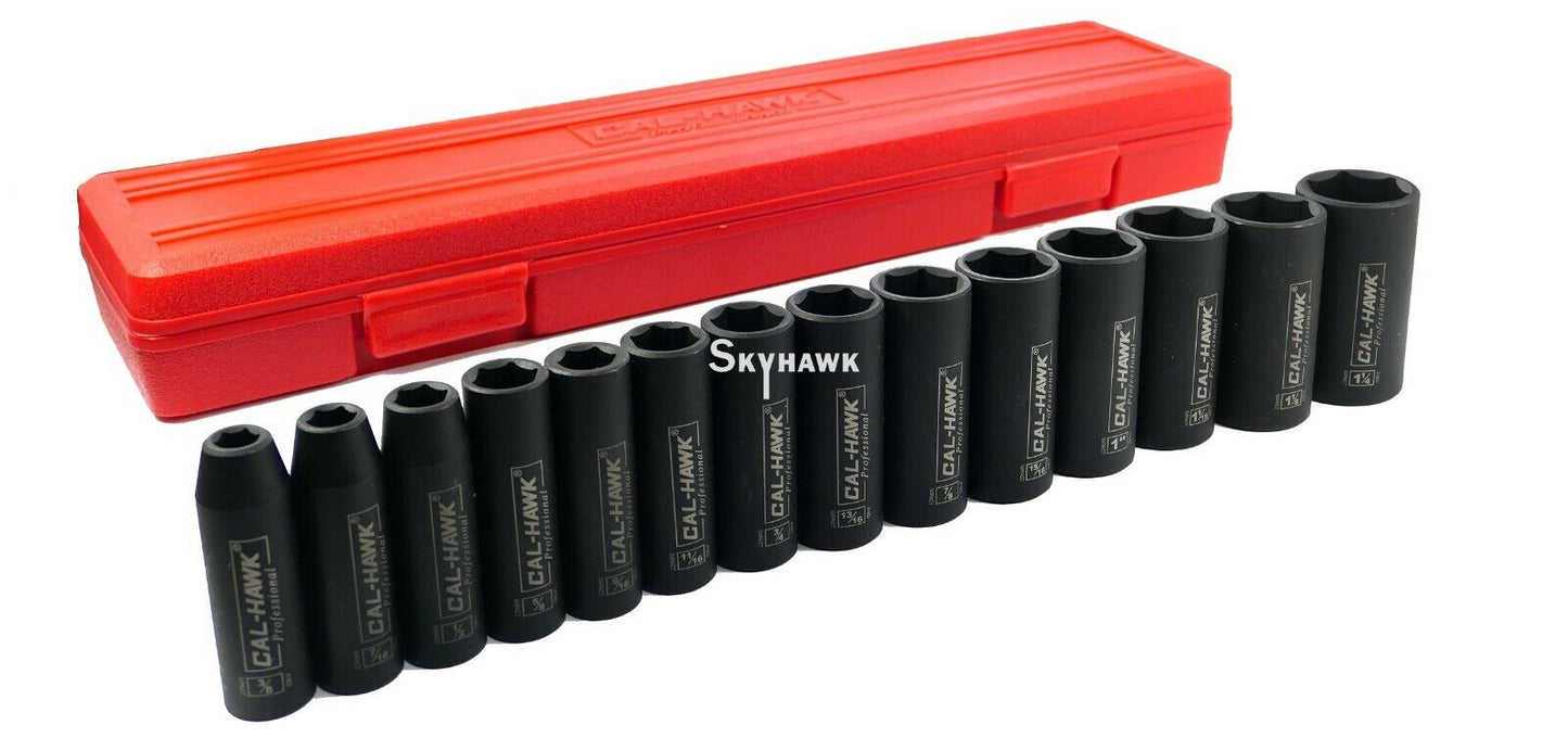 1/2 Inch Drive Deep Impact Socket Set (14-Piece - SAE) - skyhawktools