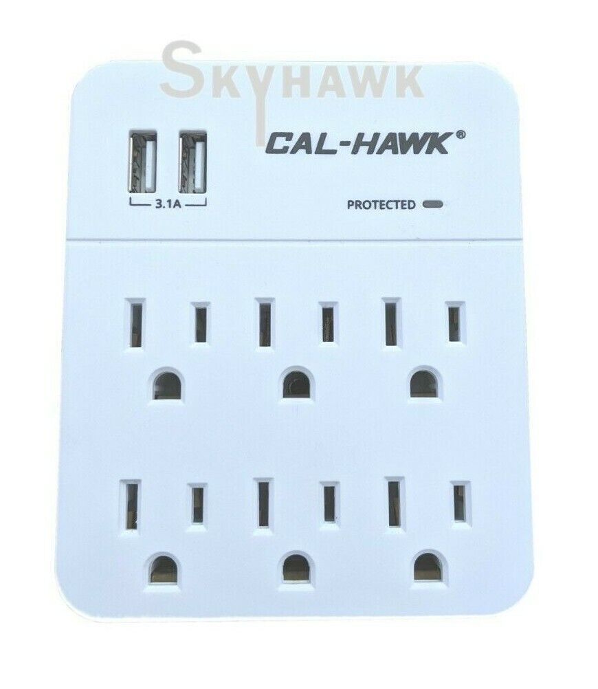 6 Outlet 2 USB Surge Protector Socket Wall Charger Charging Extender Ports