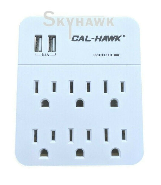 6 Outlet 2 USB Surge Protector Socket Wall Charger Charging Extender Ports