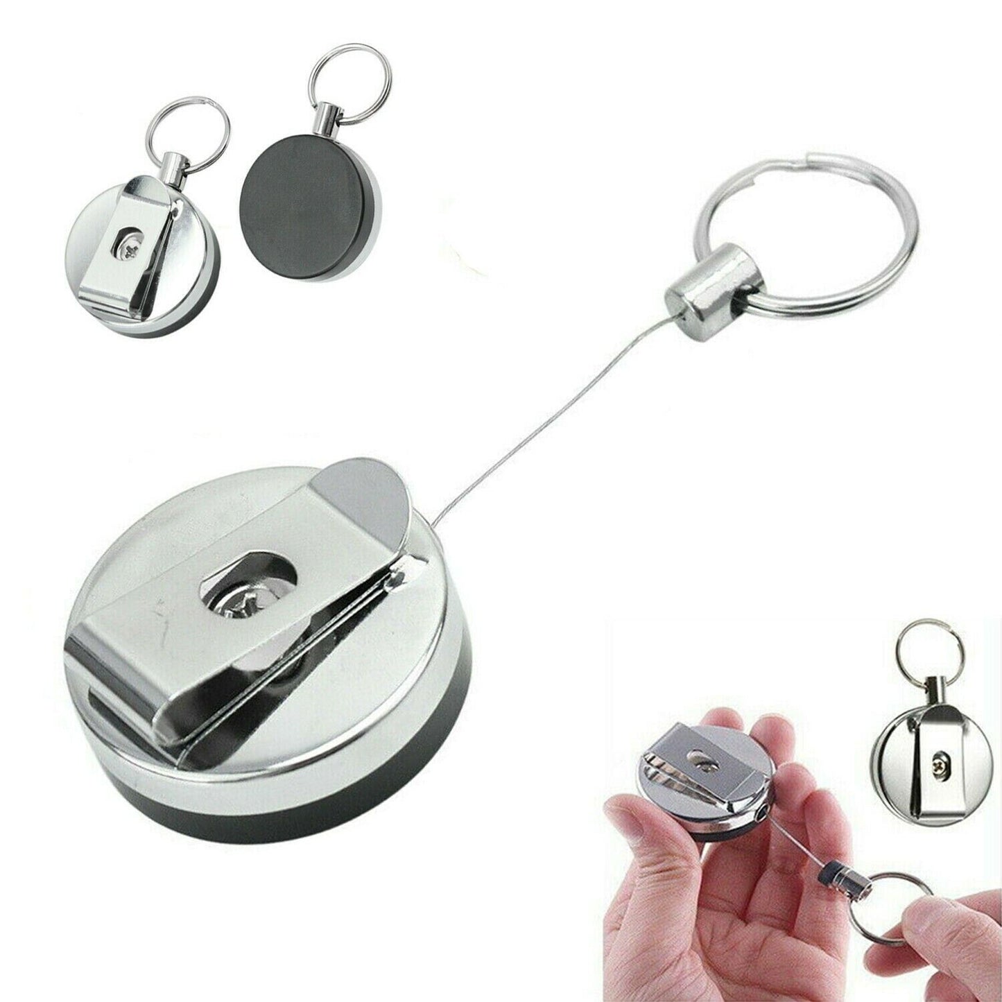 2Pc 4ft Retractable Steel Wire Belt Key Ring