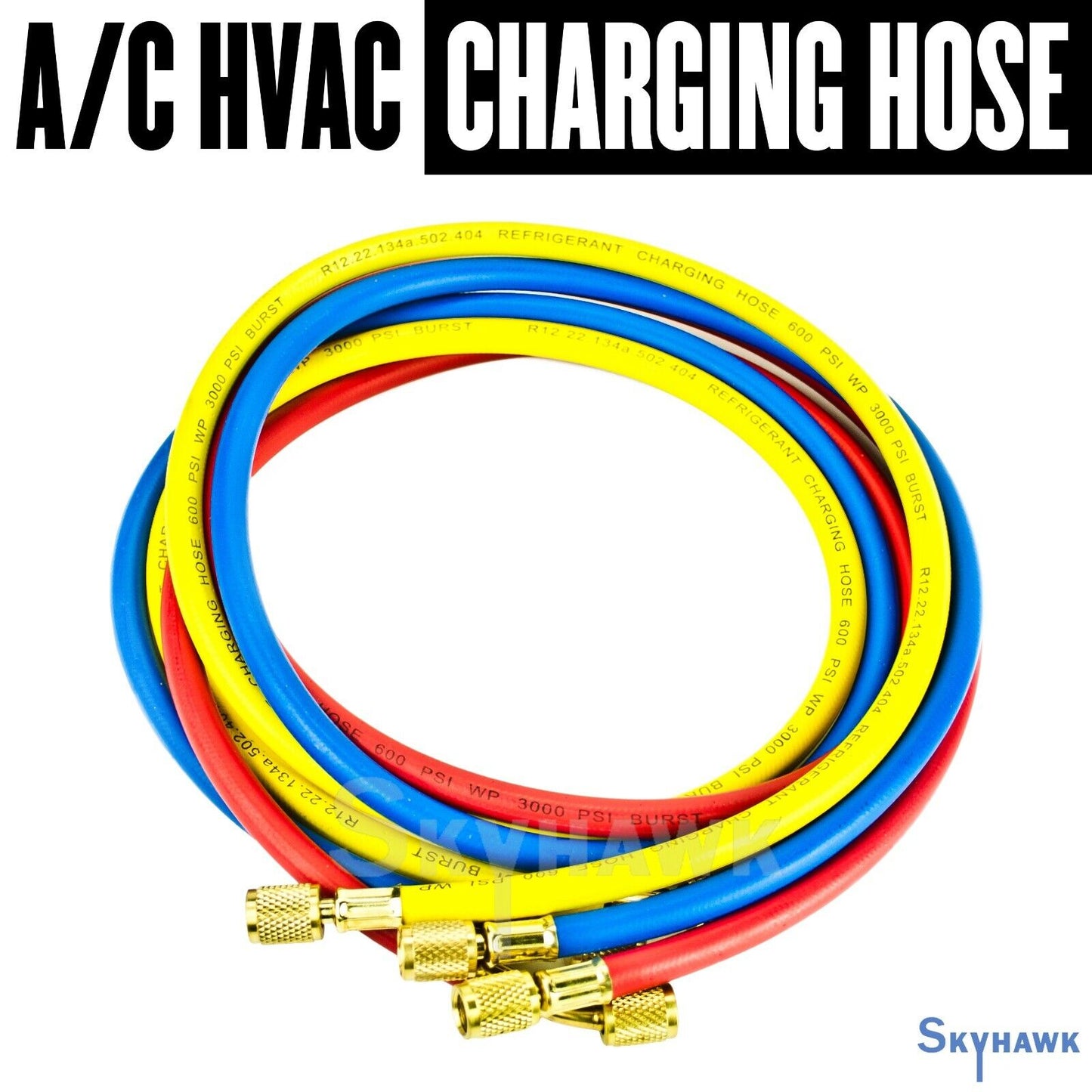 3 pcs 5ft 60" 600 PSI A/C HVAC Refrigerant Charging Hose R12 R22 R134A R404 R502