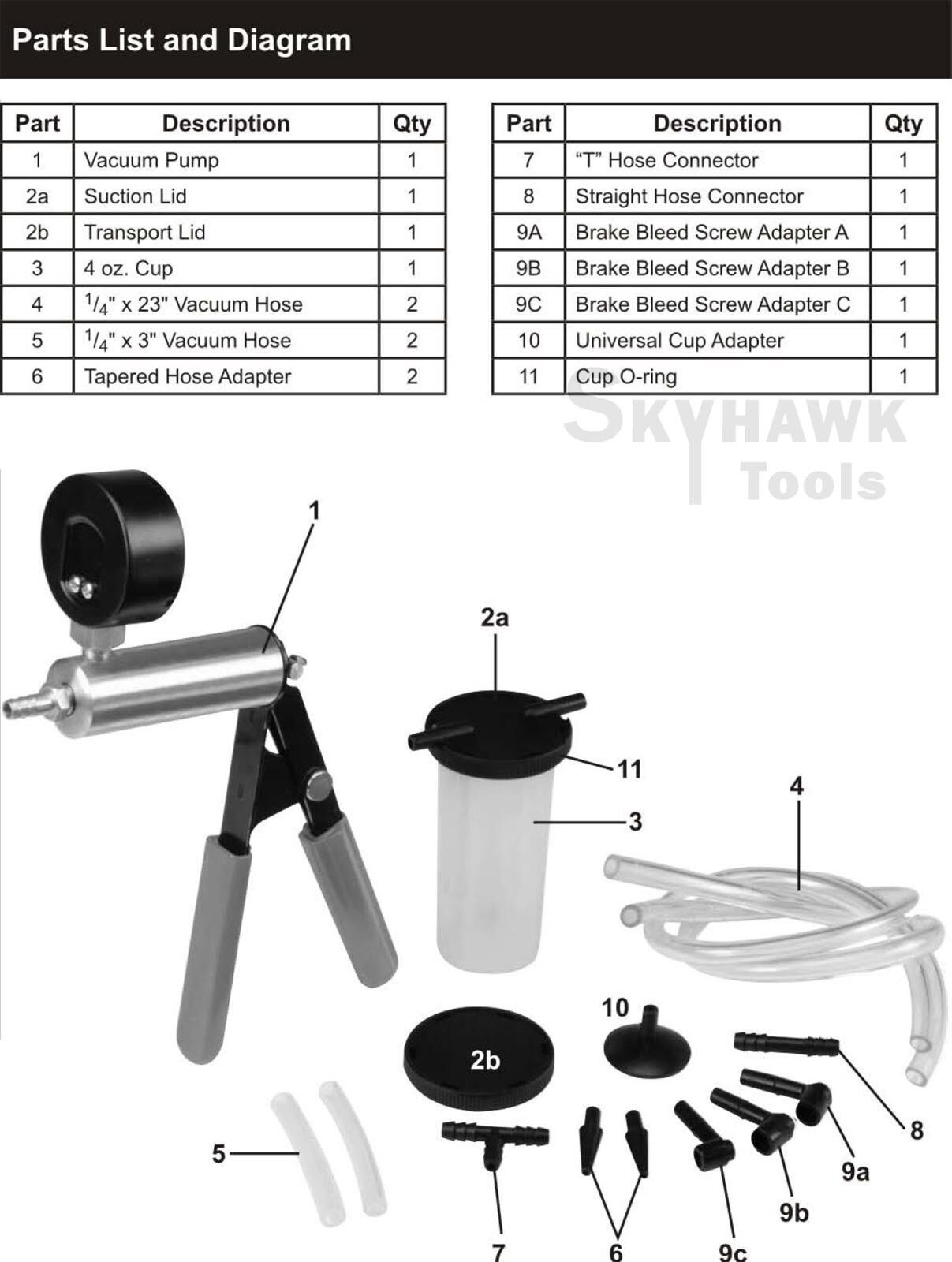 BRAKE BLEEDER & VACUUM PUMP Gauge Test Tuner Kit (2 IN 1 SET ) Auto Hand-Held - skyhawktools