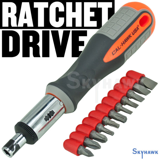 12 pc Ratcheting screwdriver set 11 screwdriver bits RATCHET DRIVER AND BIT SET