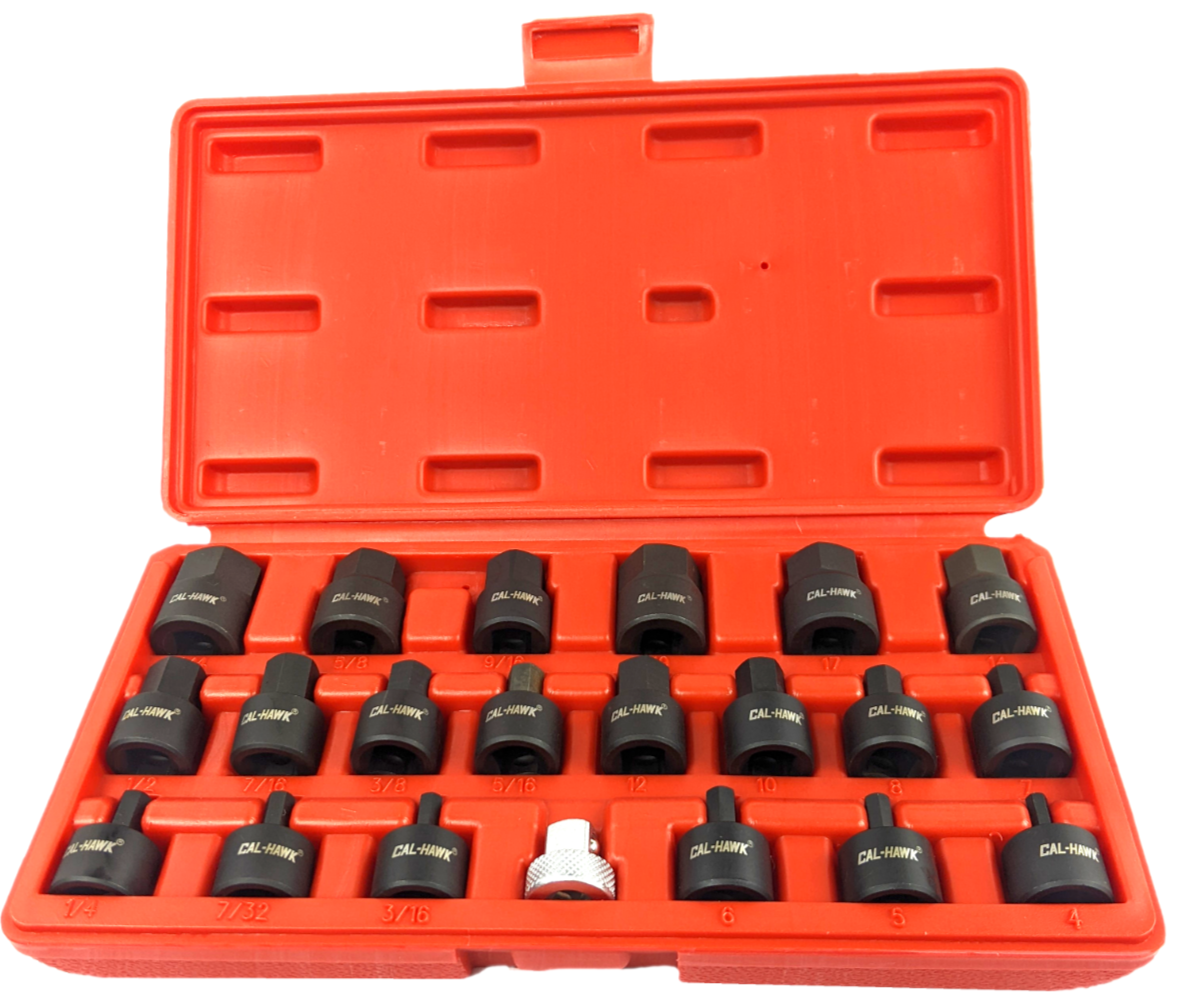 3/8" Inch Drive Low-Profile Hex Bit Impact Socket Set (21-Piece - SAE / Metric) - skyhawktools