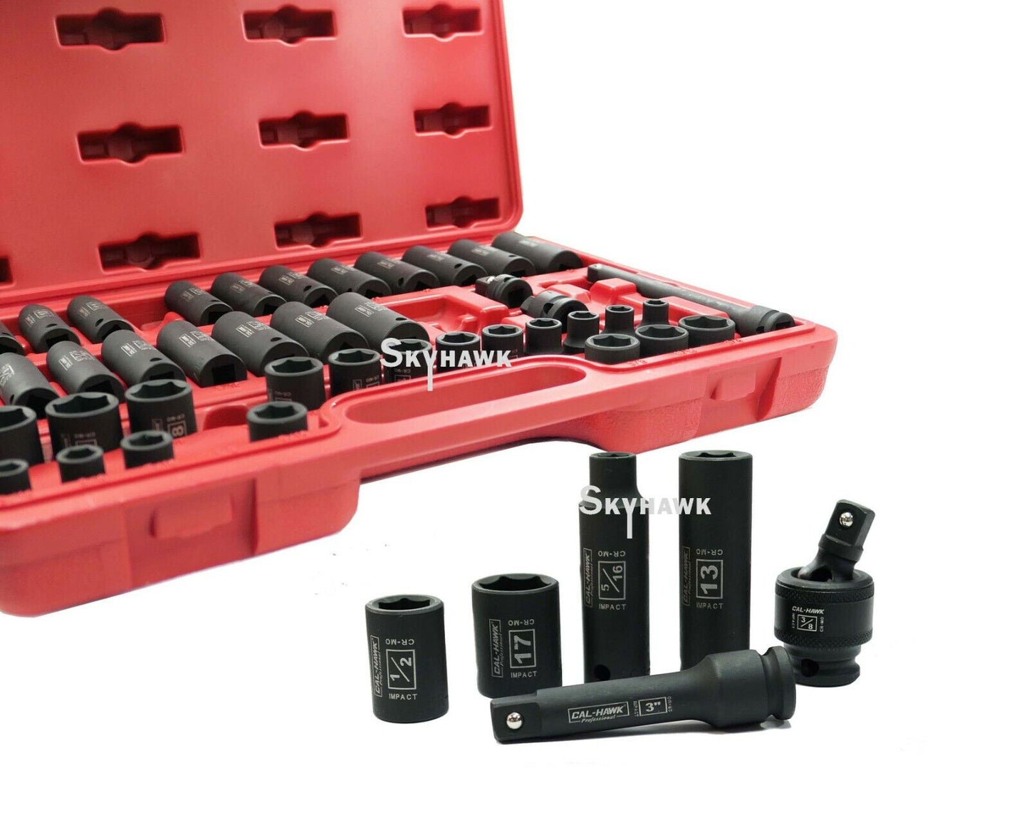 3/8 Inch Drive Deep / Standard Impact Socket Set (47-Piece - SAE / Metric) - skyhawktools