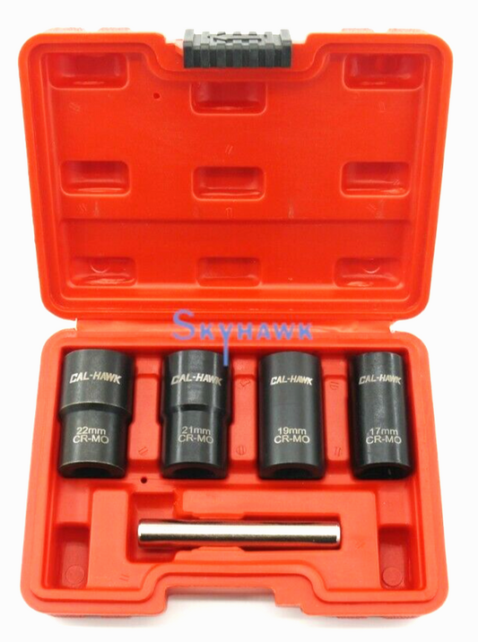 5Pc 1/2 Drive Twist Socket 17 19 21 22mm For Wheel Lock Nut Damaged Removal Set