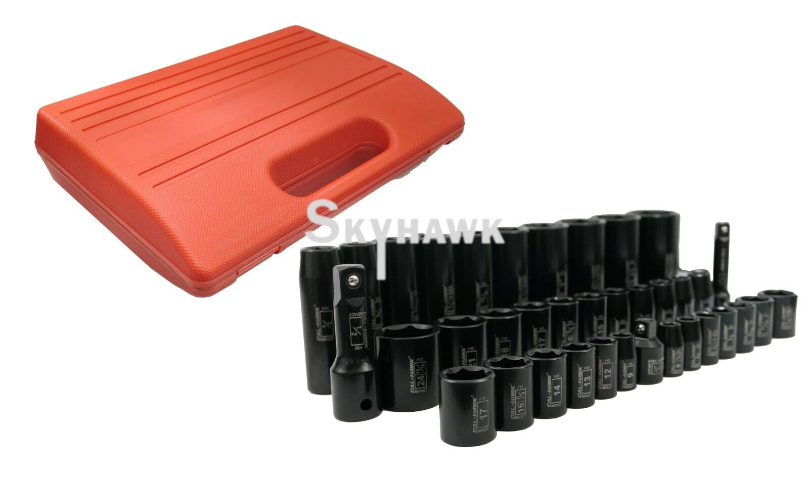 3/8 Inch / 1/2 Inch Drive Deep / Standard Impact Socket Set (38-Piece - SAE / Metric) - skyhawktools