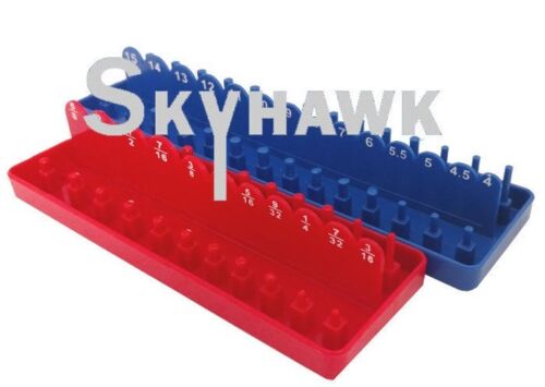 1/4" DR. SOCKET TRAY RACK RAIL HOLDER HOLDS SOCKETS SAE RED Metric Blue