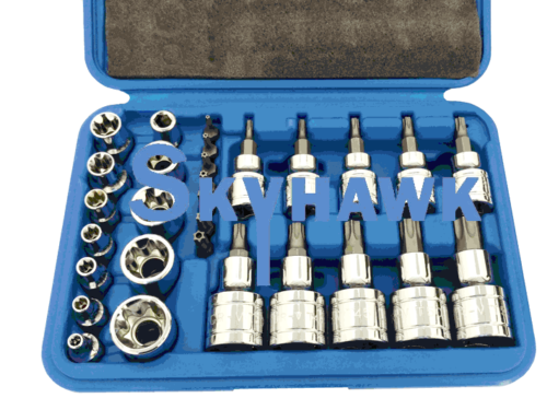 1/4 Inch / 3/8 Inch / 1/2 Inch Tamper-Resistant / Star Bit / External Star Socket Set (29-Piece)