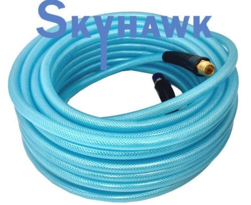 2- 50' x 1/4" Air Hoses 50 FT FLEXIBLE BRAID ROOFING CLEAR BLUE PVC NPT 300 PSI