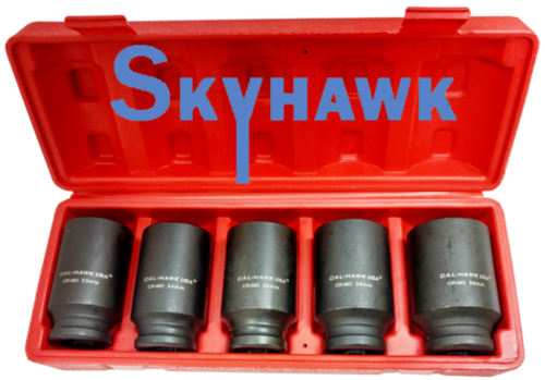 Cal-Hawk 5-Pc 1/2 Drive Cr-Mo 6 Point Deep Impact Socket Set, 33mm, 34mm, 35mm, 36mm, 38m - skyhawktools