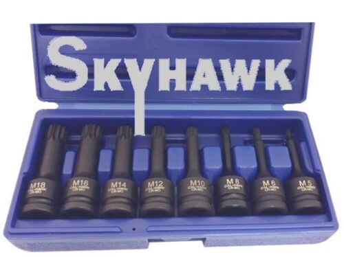 8 Pc 1/2" Drive Impact Tamper Spline Bit Socket Set Hubs Suspension Drain Plug