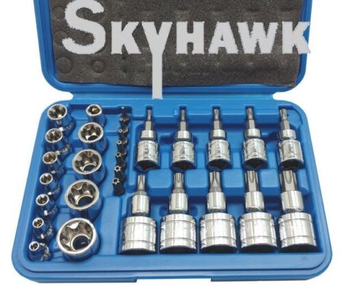 1/4 Inch / 3/8 Inch / 1/2 Inch Tamper-Resistant / Star Bit / External Star Socket Set (29-Piece)