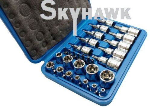 1/4 Inch / 3/8 Inch / 1/2 Inch Tamper-Resistant / Star Bit / External Star Socket Set (29-Piece)